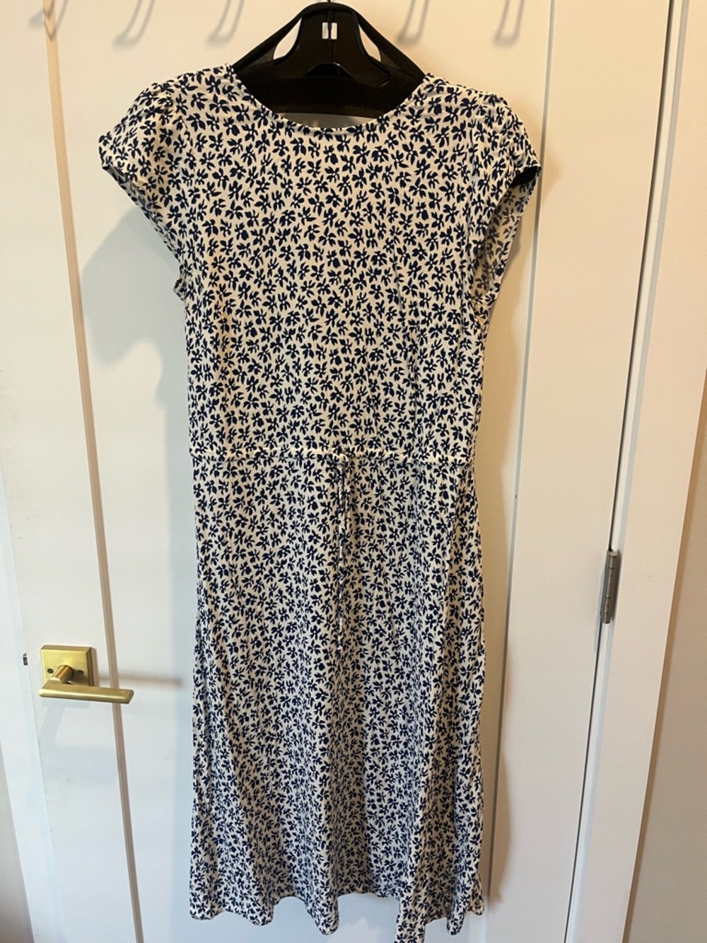 Reformation White and Navy Floral Cap-Sleeve Midi Dress